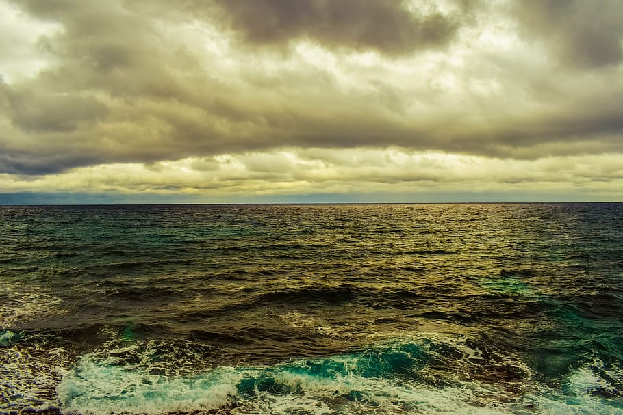 landscape photography of sea, horizon, sky, clouds, seascape HD wallpaper