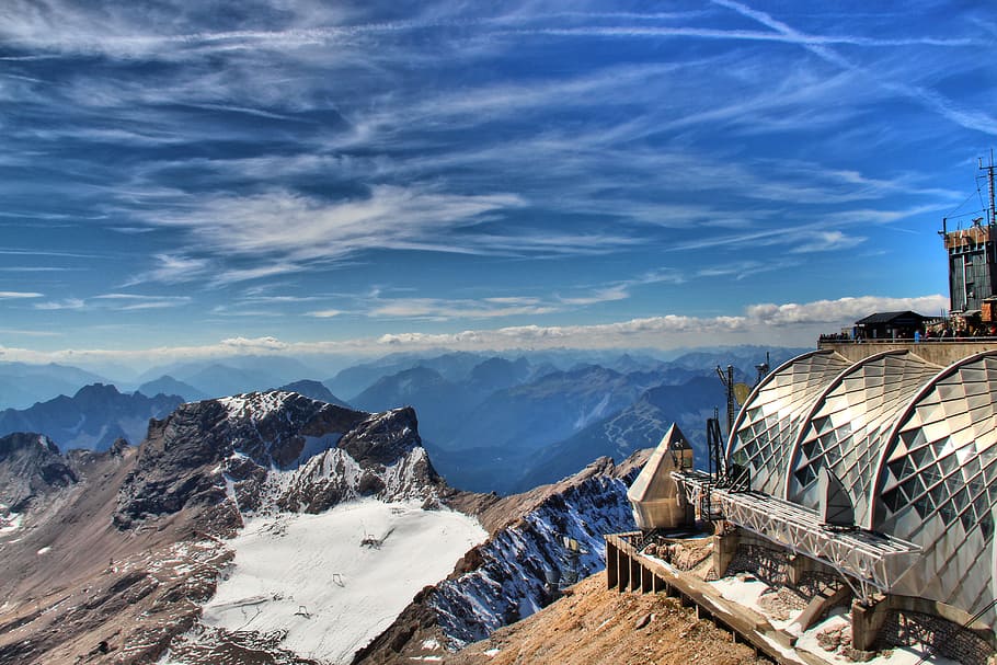 mountain under cloudy sky, zugspitze, alpine, summit, landscape, HD wallpaper