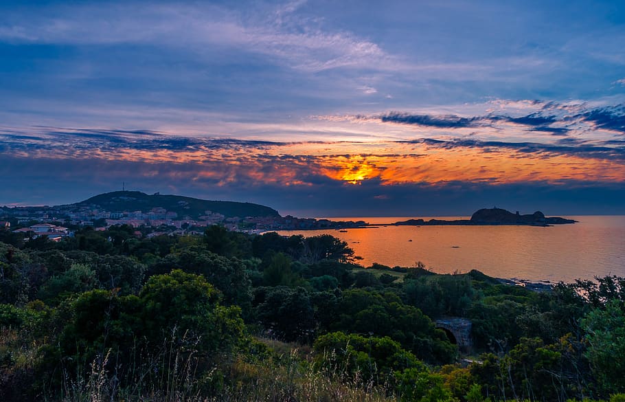 nature, panorama, sunset, waters, sky, corsica, sardinia, wallpaper, HD wallpaper