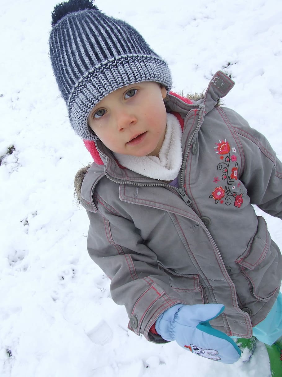Child, Cap, Winter, View, Dream, Girl, a cap, eyes, happy, snow HD wallpaper