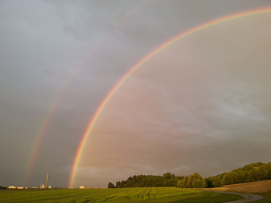 double rainbow, natuschauspiel, secondary rainbow, rainbow colors