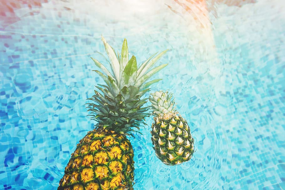 two pineapples on body of water during daytime, swimming pool HD wallpaper