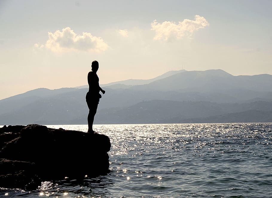 Albania, backlit, beach, evening, lake, landscape, mountains HD wallpaper