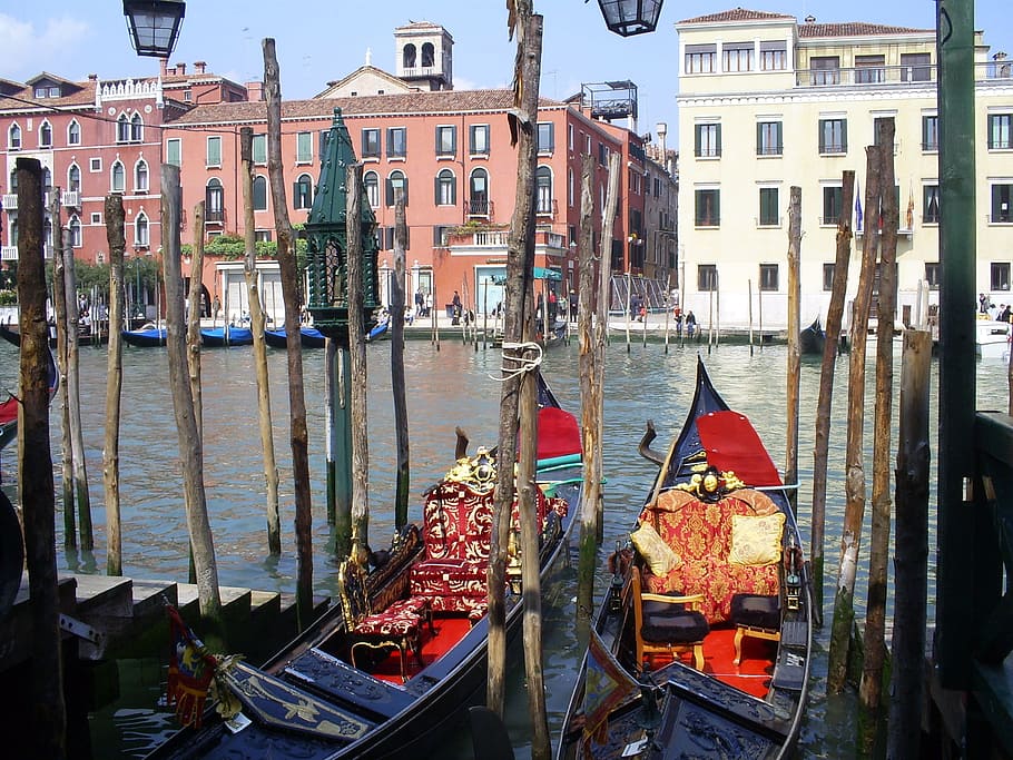 venice, channel, gondolas, nautical vessel, building exterior HD wallpaper
