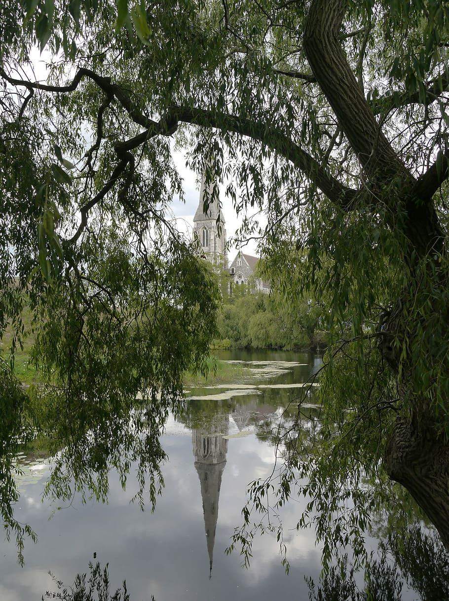 Reflection, Lake, Church, Trees, Nature, water, tranquil scene HD wallpaper