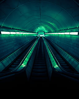 empty tunnel escalator, photo of escalators, subway, step, stair HD wallpaper