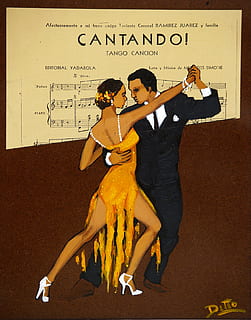 Cantando! Tango Cancion vinyl sleeve, painting, advertisement HD wallpaper