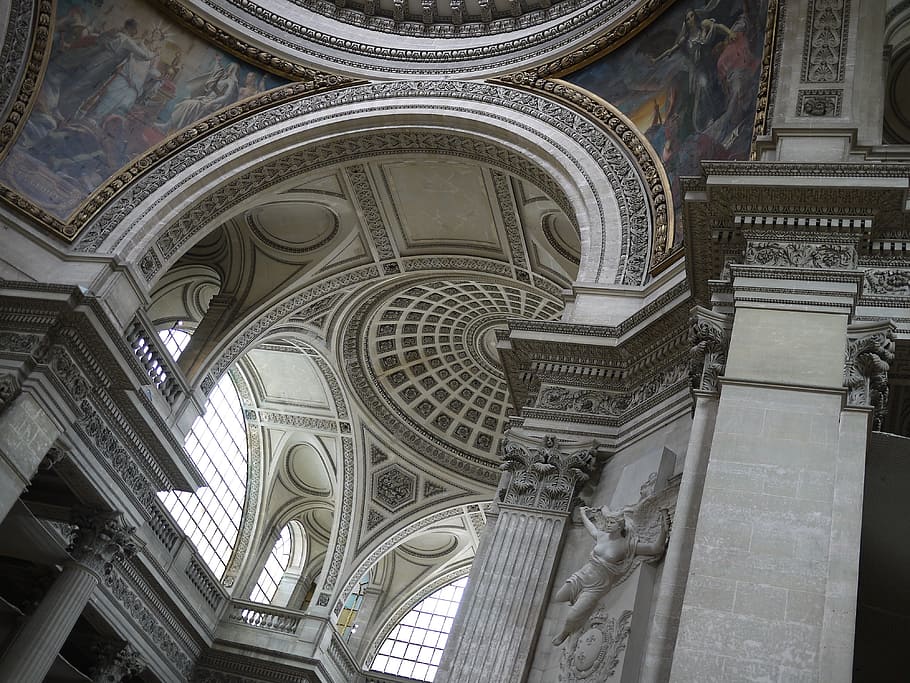 building interior photography, geometry, pantheon, paris, church HD wallpaper