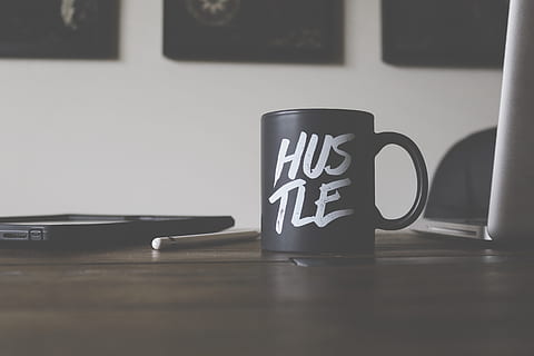 HD wallpaper: black and white Hustle-printed ceramic mug on table, black  Hustle ceramic mug on brown wooden top | Wallpaper Flare