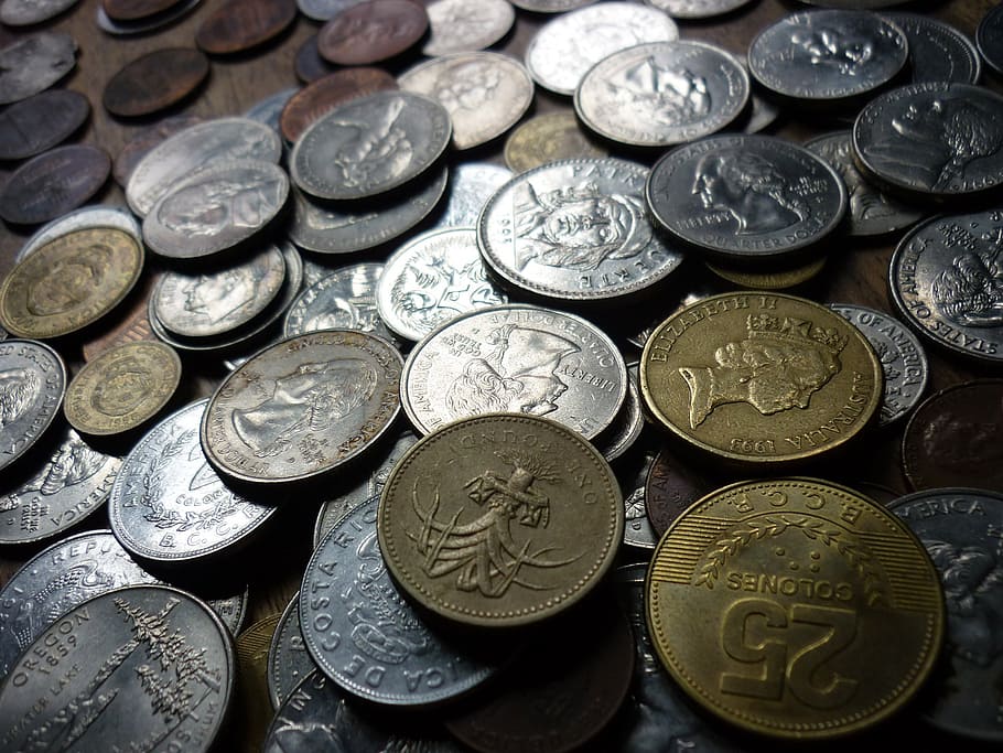 assorted-denomination coin collection, coins, money, finance, HD wallpaper