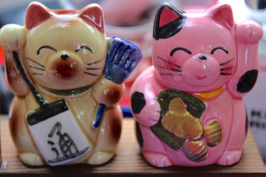 cat, maneki neko, manekineko, waving cat, japanese, lucky charm, HD wallpaper