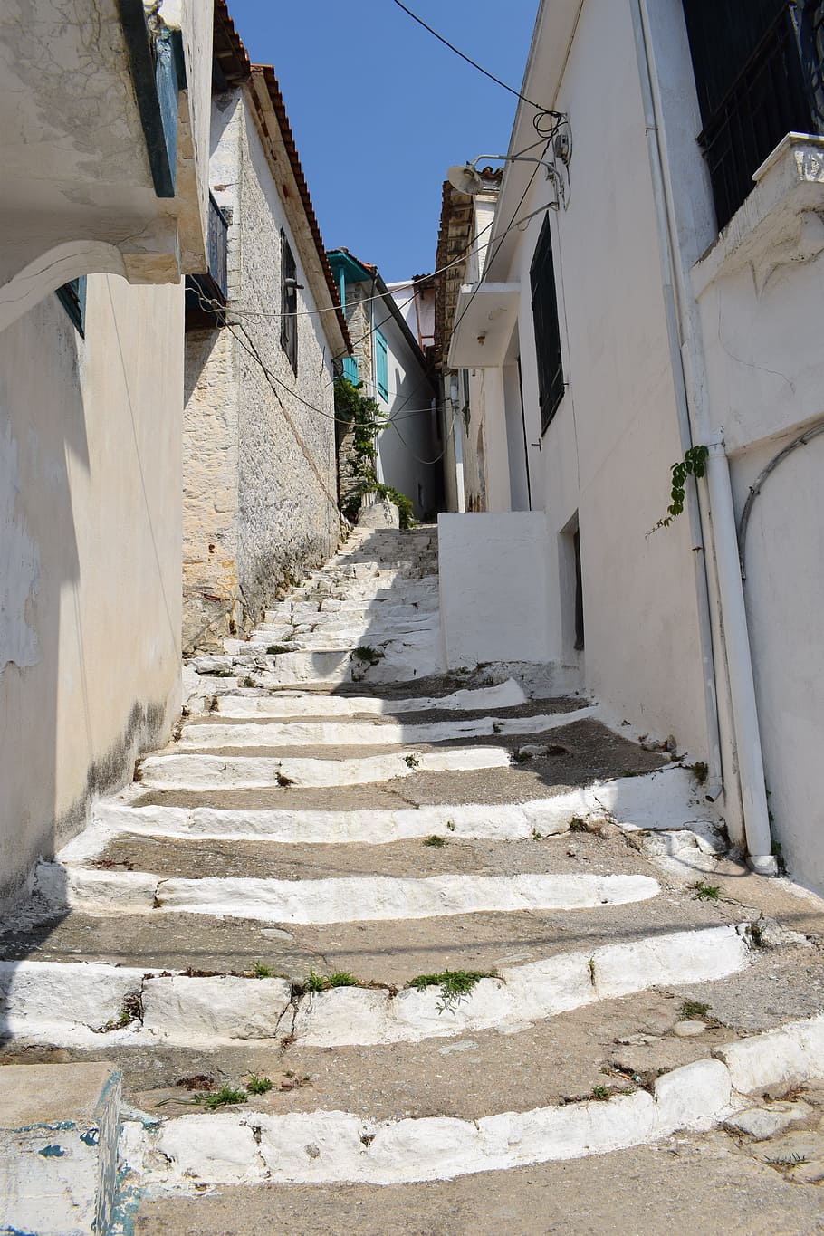 greece, skopelos, glossa, village, street, stairway, staircase, HD wallpaper