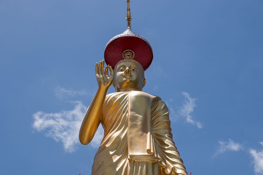 Buddha, Thailand, Religion, Statue, sky, gold colored, blue HD wallpaper