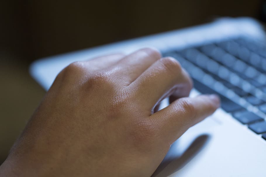 black and gray laptop computer, hand, ict, macbook, keyboard HD wallpaper