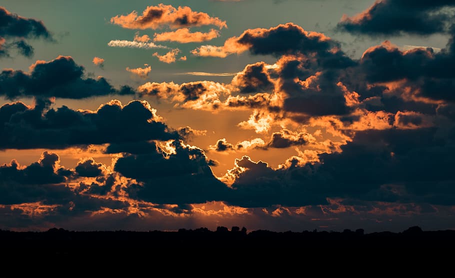 silhouette of clouds during dusk, sky, gloomy, landscape, sunset HD wallpaper