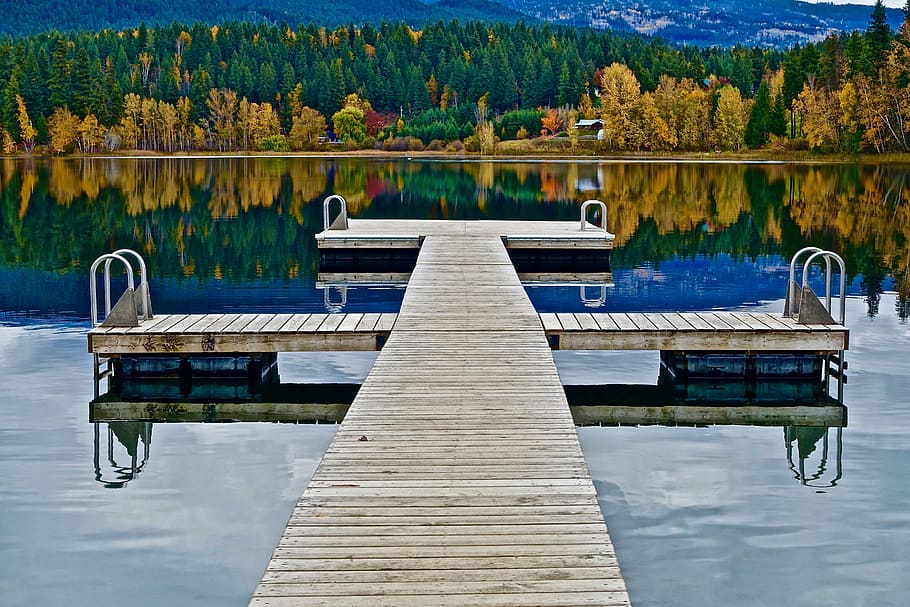 pier, jetty, reflection, calm, perspective, swimming, water HD wallpaper