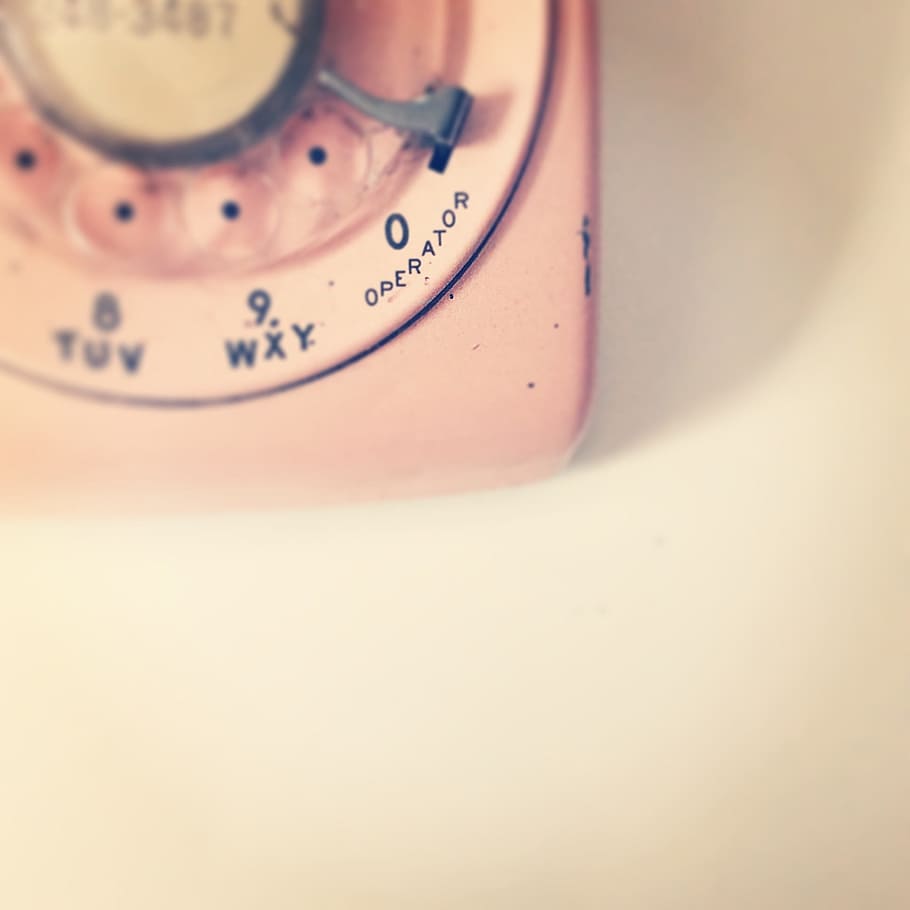 close up, photo, pink, white, rotary phone, telephone, communication