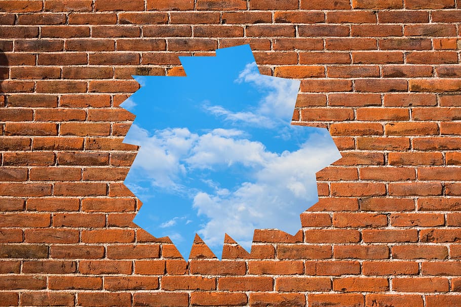 dom, wall, sky, broken, open, liberty, escape, way out, brick HD wallpaper
