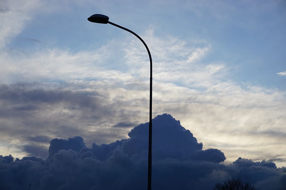 sky, outdoors, nature, cloud - sky, street, street light, low angle view HD wallpaper