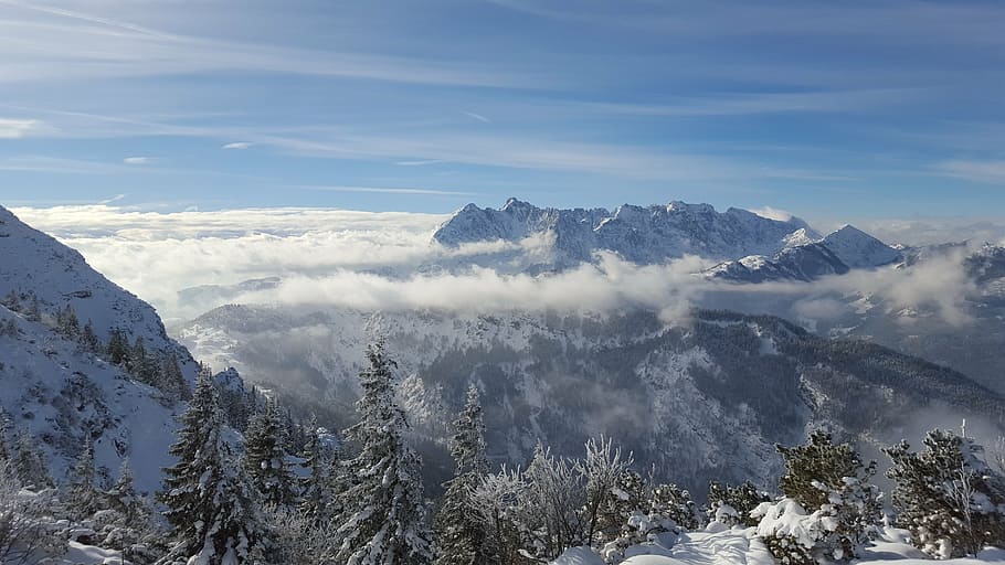 snow-covered mountains, clouds, austria, tyrol, alpine, landscape HD wallpaper