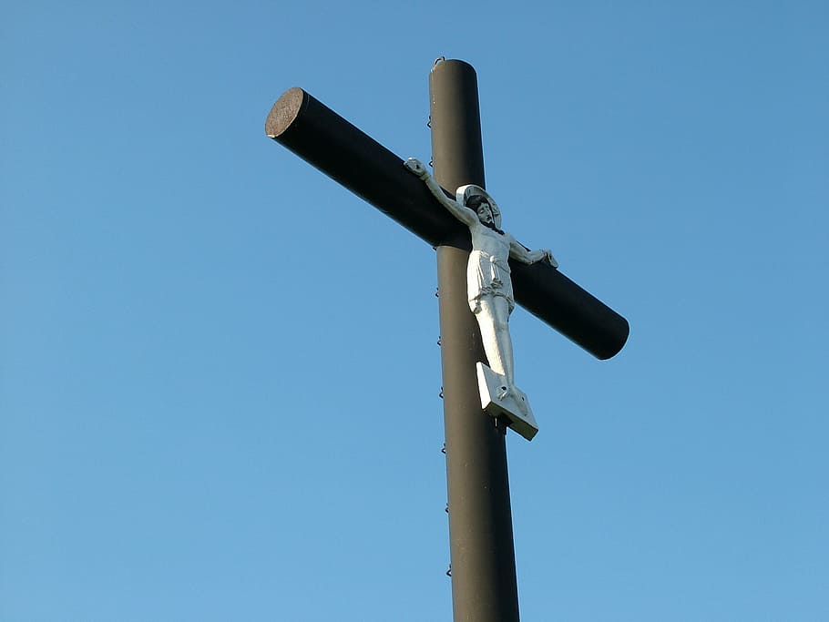 cross, symbol, religion, jesus, christianity, blue, sky, clear sky, HD wallpaper