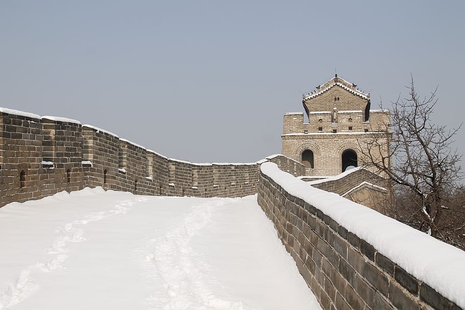 building, winter, old, china, the great wall of china, badaling great wall, HD wallpaper
