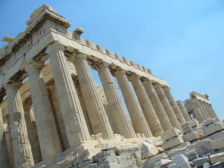 Greece, Rom, Blue, Sky, architectural column, history, ancient HD wallpaper