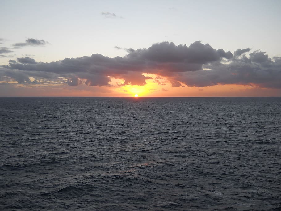 Horizon, Sunset, Sea, Clouds, Dusk, Dawn, twilight, freedom HD wallpaper