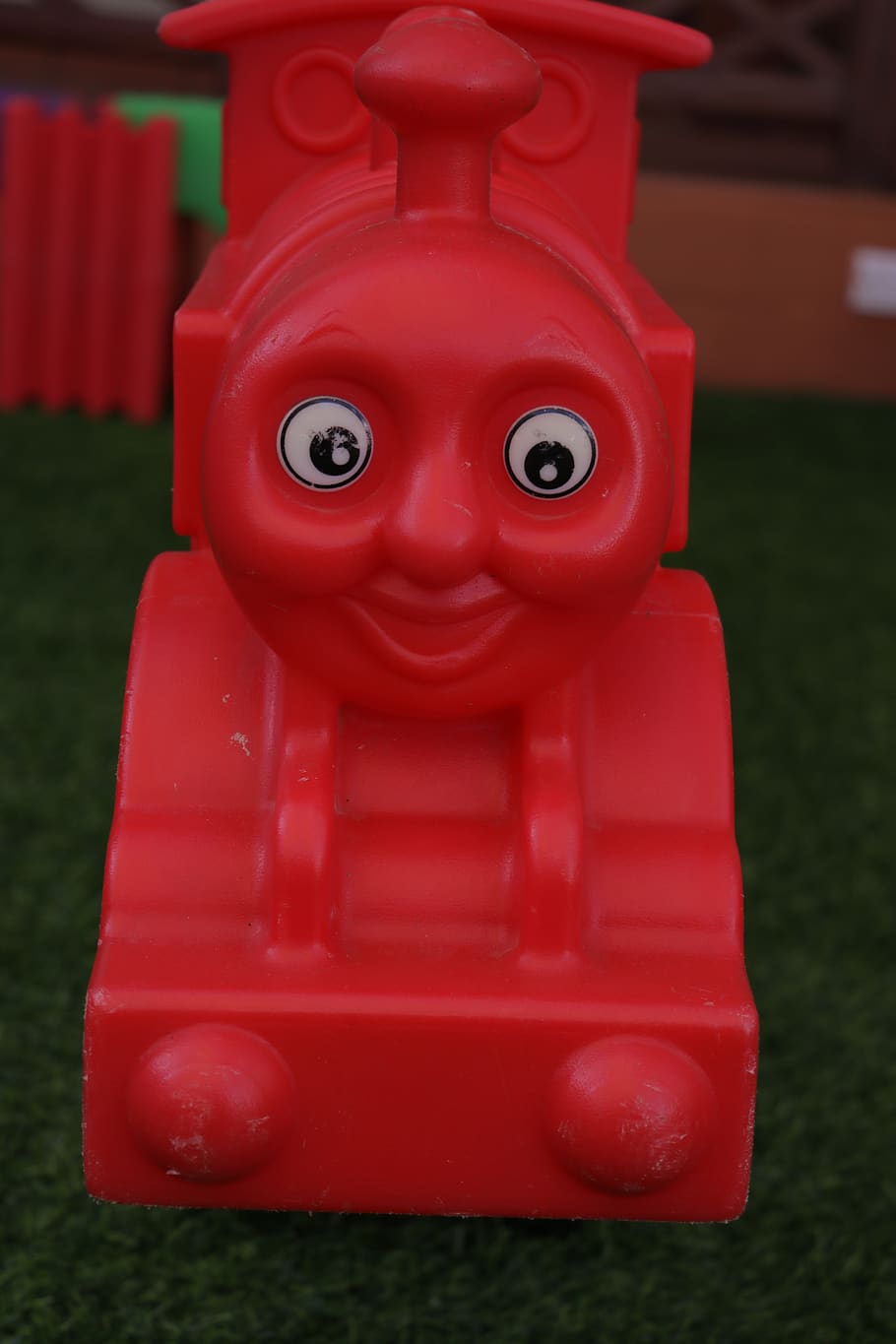 plastic train, grass, red, red train toy, representation, no people HD wallpaper