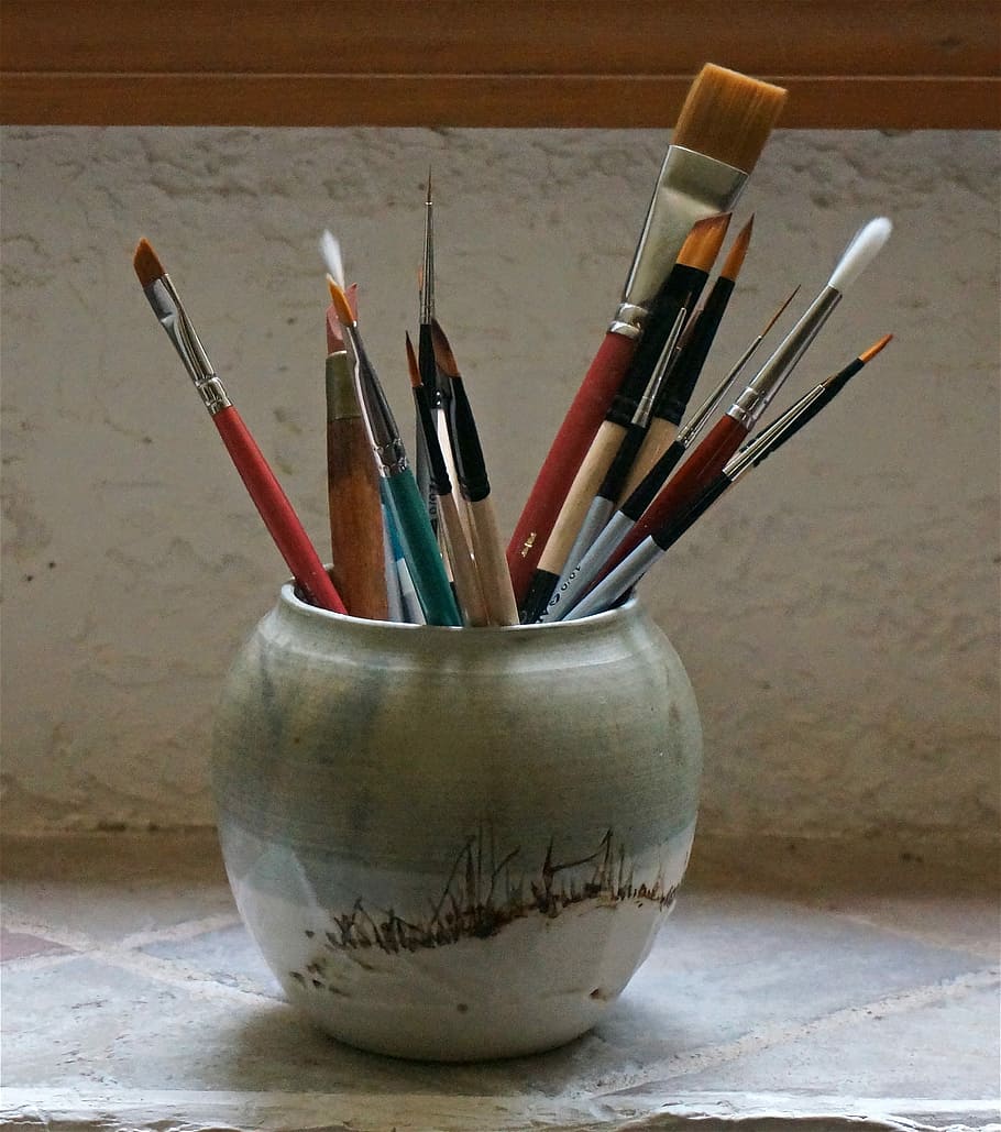Paint Brushes, Watercolor, Craft, art, natural, acrylic, clay pot, HD wallpaper