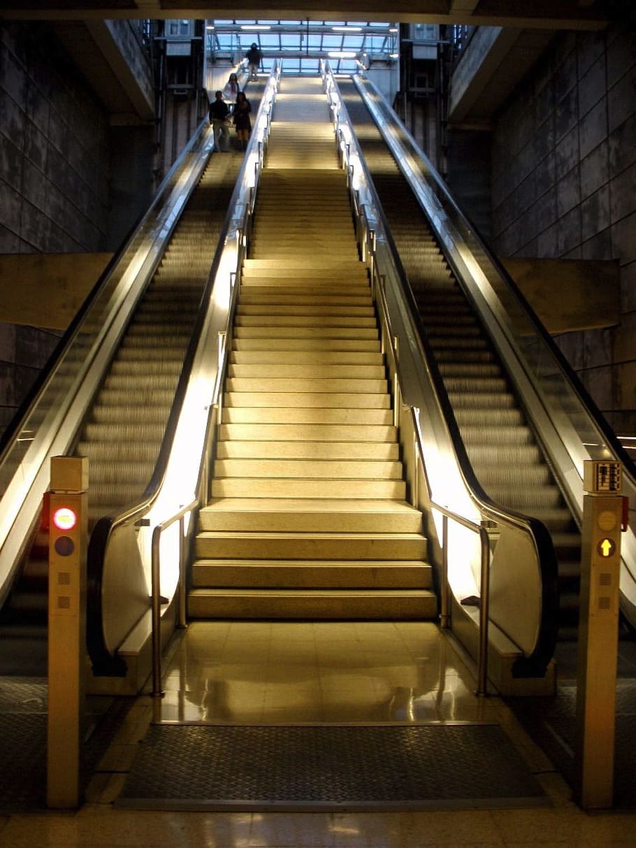 Escalator, Moving, Machine, Inside, interior, station, depot HD wallpaper
