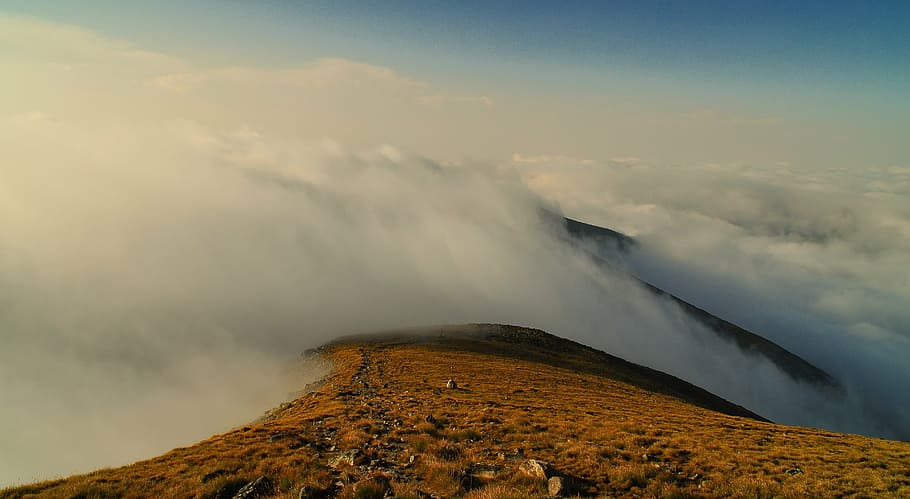 mountain coated with fogs, clouds, mist, landscape, foggy, nature HD wallpaper