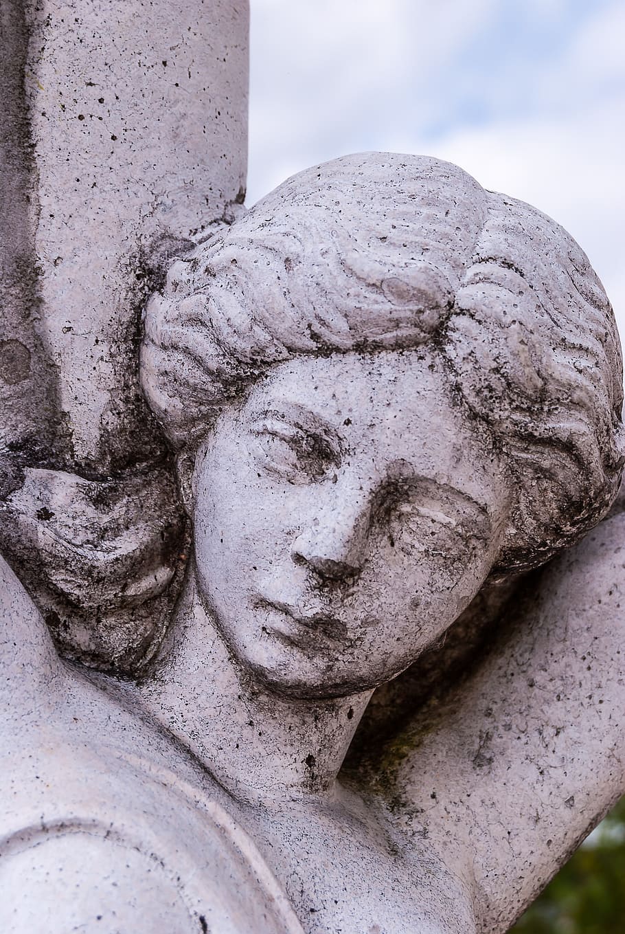 statue, greek, greece, spring, sky, blue, clouds, face, hell HD wallpaper