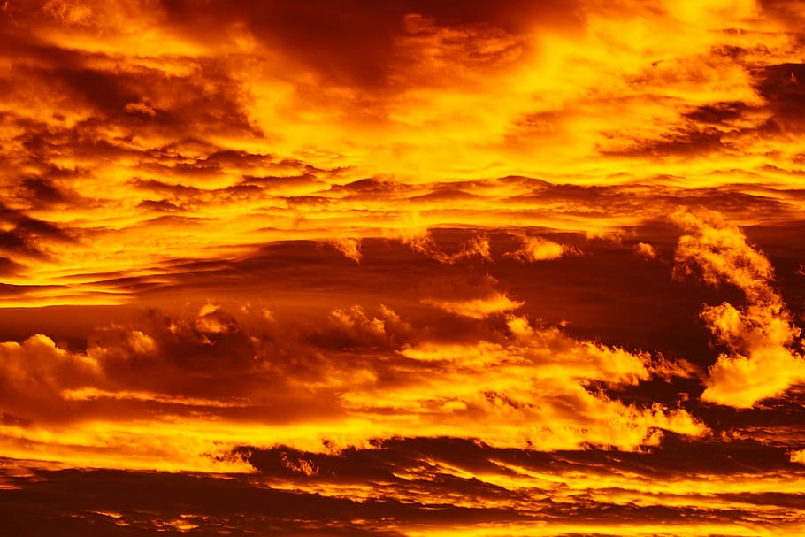 cloudy sky, aerial photography of orange sky, dramatic sky, fire HD wallpaper