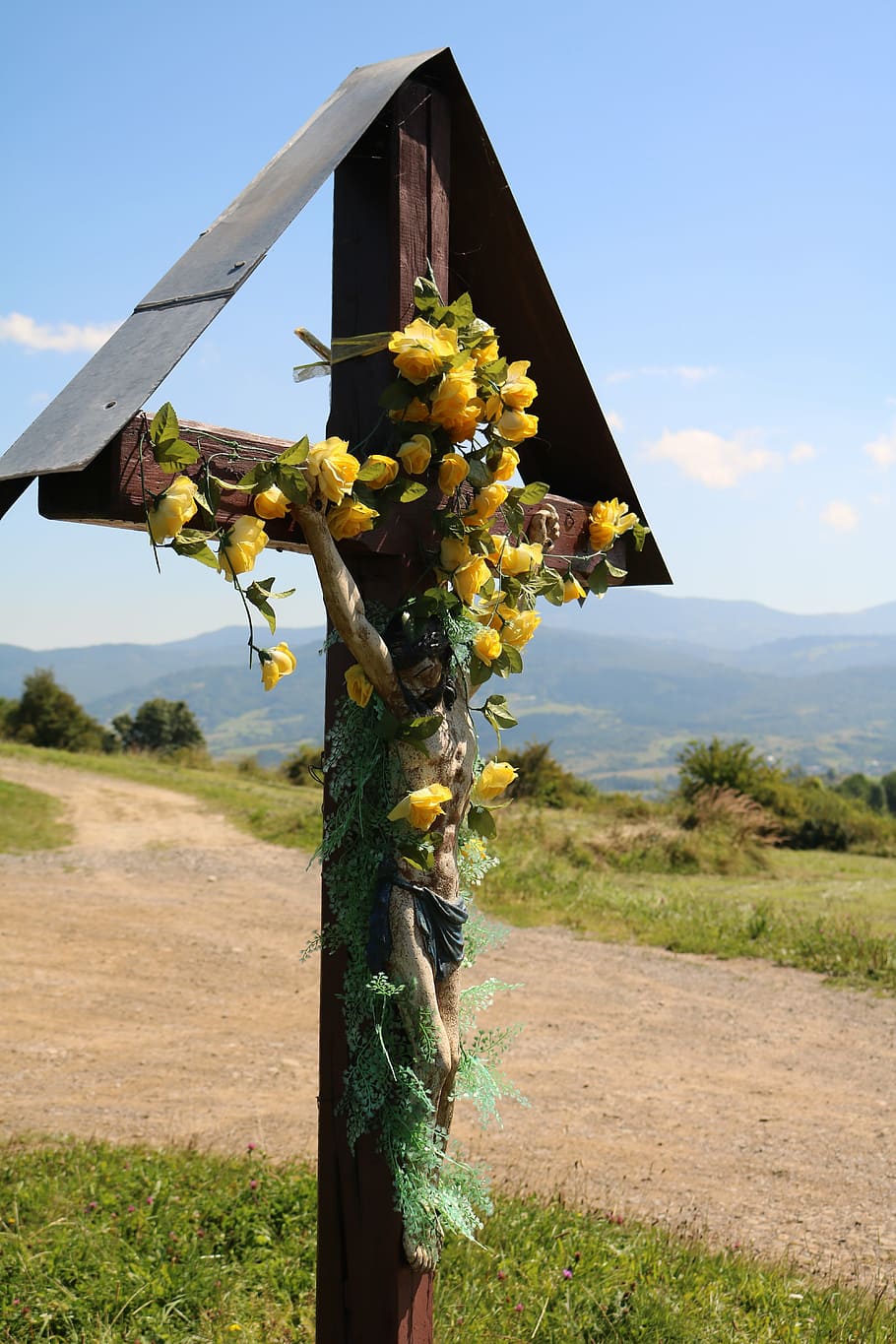 chapel, cross, mountains, sky, the path, hiking, poland, landscape HD wallpaper