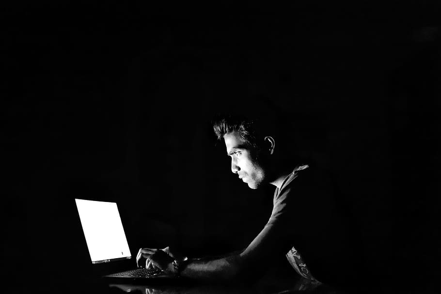 silhouette photography of man in front of turned on laptop computer, HD wallpaper
