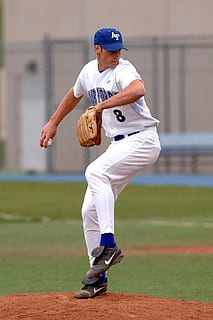 man playing baseball, pitcher, throw, athlete, college, game HD wallpaper