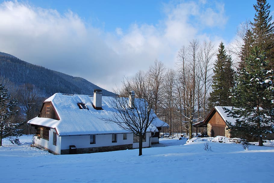 Winter, Cottage, Snow, nature, outdoors, house, landscape, cold - Temperature HD wallpaper