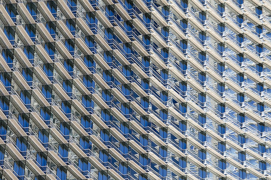 blue and gray optical illusion, white high-rise building, architecture HD wallpaper