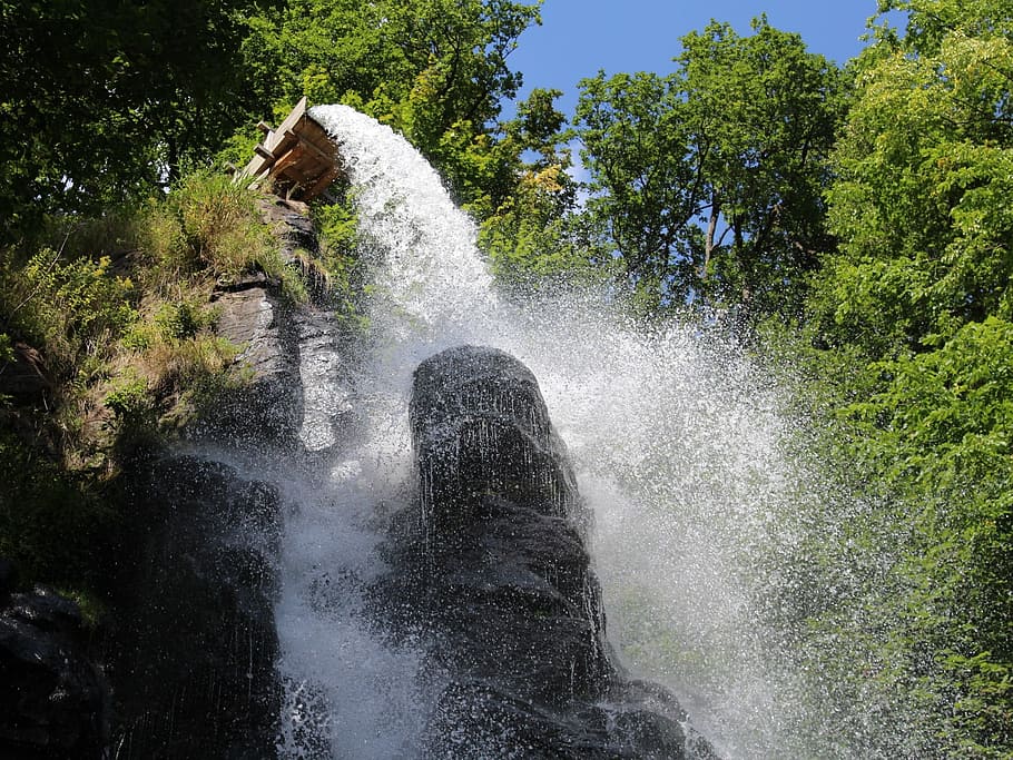 Waterfall, Nature, Close, Mountain, side, rock, case, wet, forest HD wallpaper