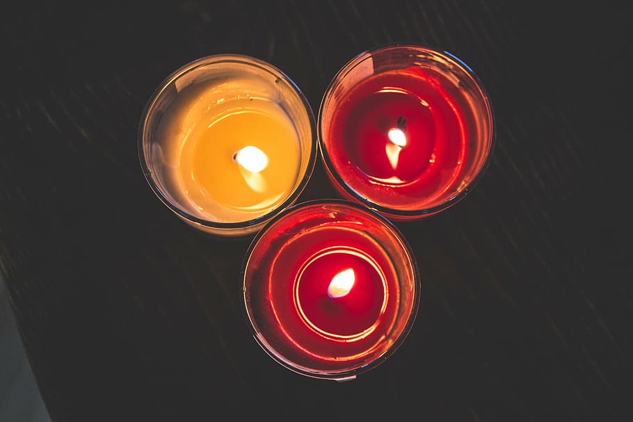 candles, decoration, flames, table, wax, fire, illuminated HD wallpaper