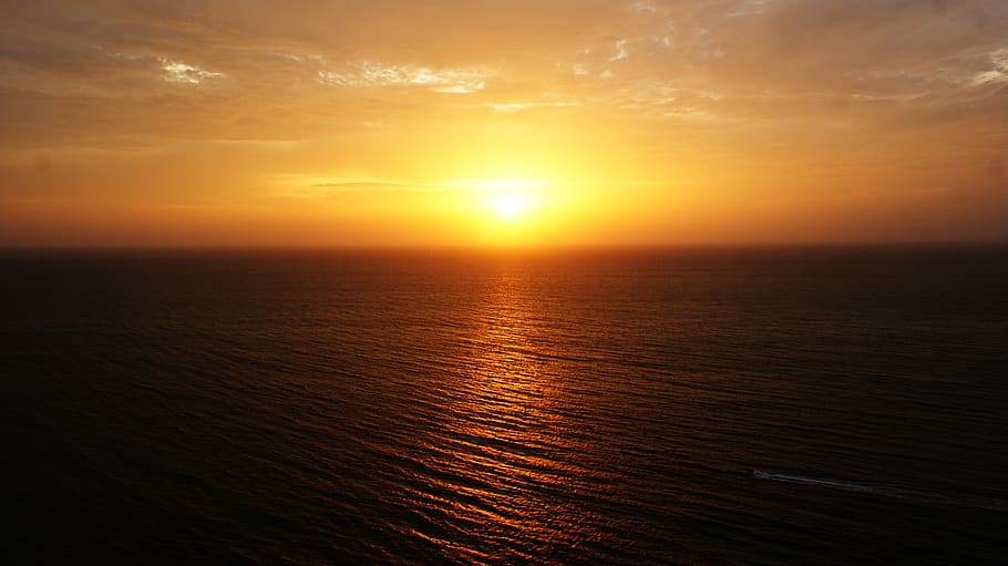 sun, sunset, red, sky, background image, orange, water, tranquility HD wallpaper