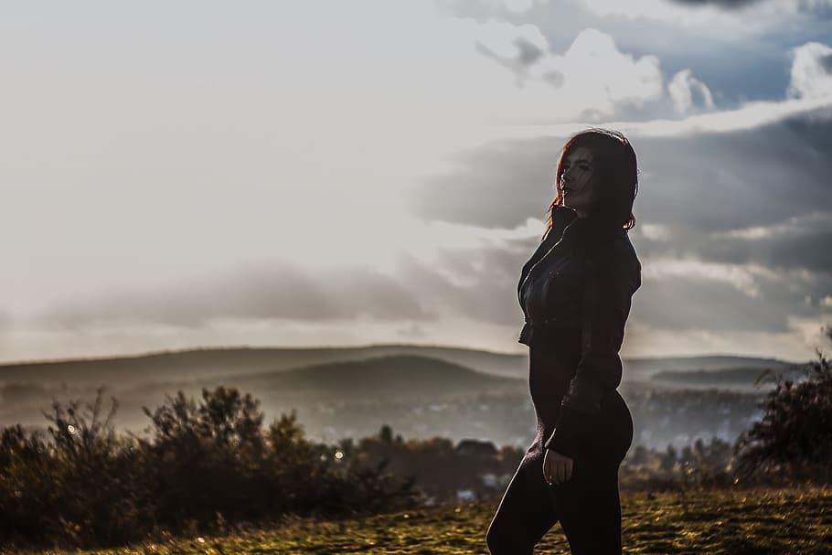 highland, mountain, tree, plant, people, alone, girl, woman HD wallpaper