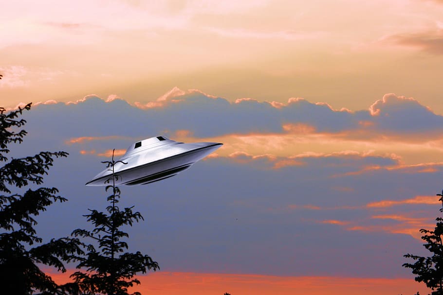 gray spaceship under blue sky, Ufo, Alien, transportation, nautical Vessel HD wallpaper