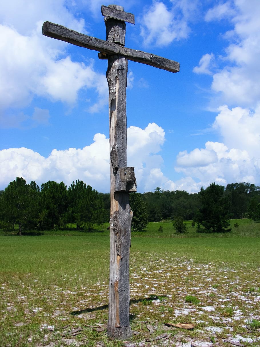 gray wooden cross, sky, cloud, crucifixion, christ, christianity HD wallpaper