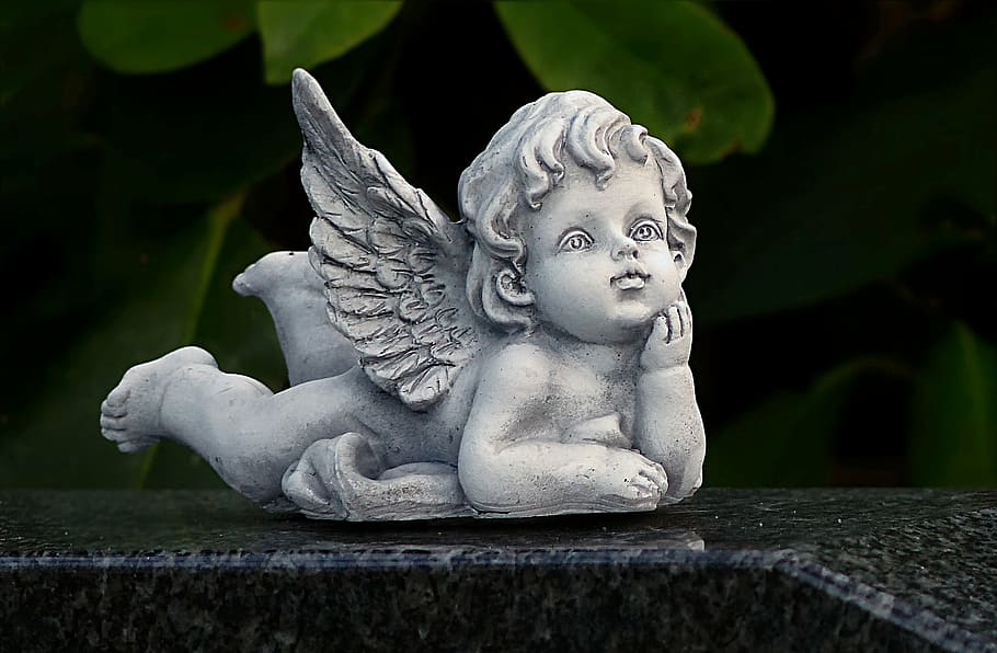 shallow focus photography of concrete cherub statue, angel HD wallpaper