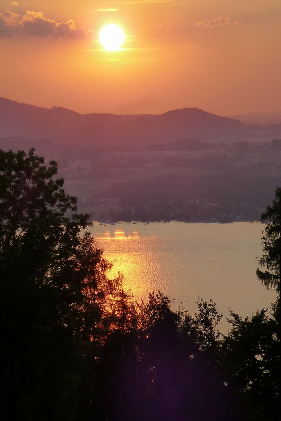 sunset, mountains, attersee, abendstimmung, lake, scenics - nature HD wallpaper