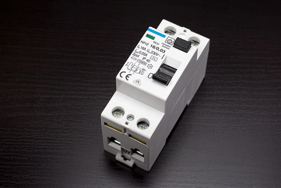 white and black circuit breaker, circuit breakers, rcds, fault current