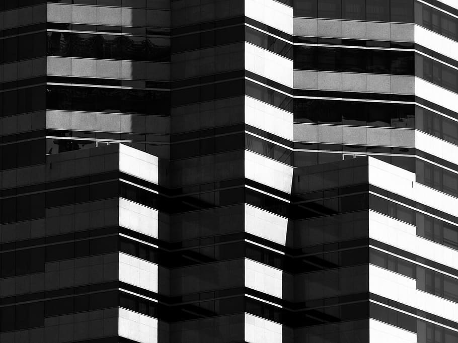 grayscale photography of building, windows, skyscraper, architecture HD wallpaper