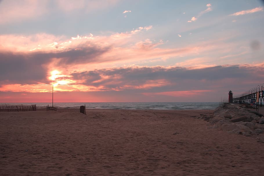 Beach, Sea, Dawn, Sin, Sunset, Landscape, horizon, sand, coast HD wallpaper